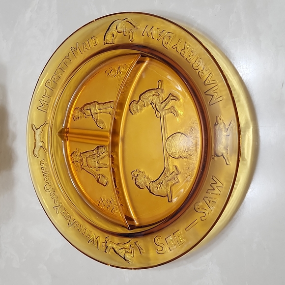 Tiara Kitchen Vintage Nursery Tiara Amber Glass Plate See Saw